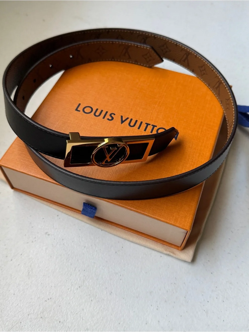 Louis Vuitton Dauphine MO203 Women Reversible Monogram Belt Brown/Black Sz 80/32